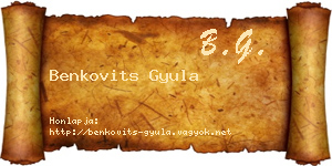 Benkovits Gyula névjegykártya